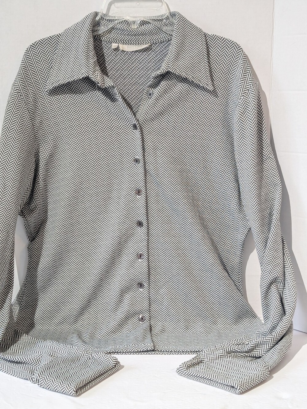 Rayure Paris Herringbone Button Front Blouse Black White Women's Size 46